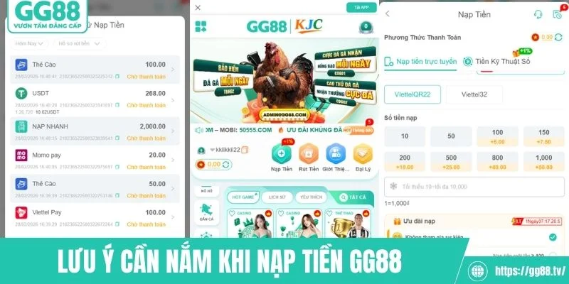 Một số lưu ý cần nắm khi thực hiện nạp tiền GG88